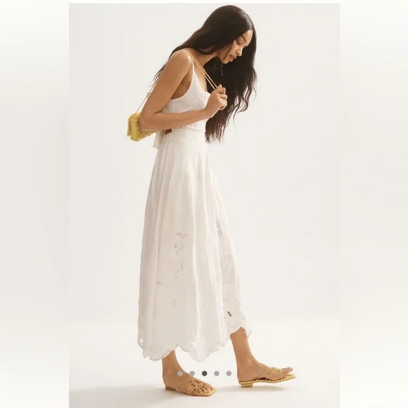 NWT By Anthropologie White Eyelet Cutwork Midi Dress Size Small - Picture 3 of 5